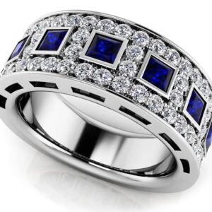 Princess Cut Gemstone And Four Row Diamond Ring In White Yellow Or Rose Gold