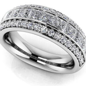 Three Row Princess Cut And Round Diamond Ring In 14K 18K Or Platinum