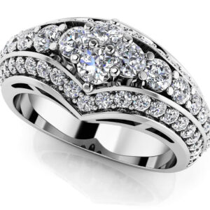 Diamond Cluster Three Row Anniversary Ring In Gold Or Platinum