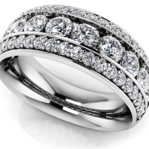 Three Row Channel And Prong Set Ring In 14K 18K Yellow White Or Rose Gold