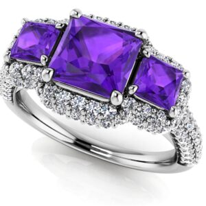 Gemstone And Diamond Double Halo Ring In Yellow White Gold Or Platinum