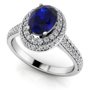 Double Halo Oval Gemstone Ring In Rose Gold White Yellow Gold Or Platinum