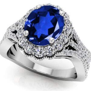 Vintage Flower Gemstone Anniversary Ring In White Gold Yellow Gold And Platinum