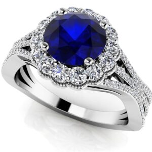 Vintage Round Gemstone Anniversary Ring In 14K 18K White Yellow Gold Platinum