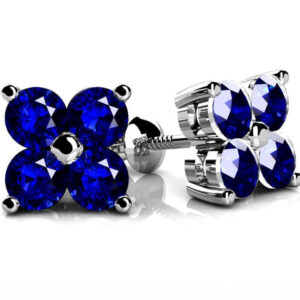 Quad Block Gemstone Studs In 14K 18K White Yellow Rose Gold Or Platinum