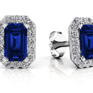 Gemstone Emerald Cut Halo Earrings