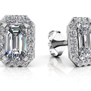 Finishing Touch Diamond Emerald Cut Halo Earrings Available In Platinum Or Gold