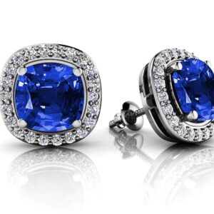 Ravishing Cushion Cut Gemstone Studs In 18K And 14K Gold Or Platinum
