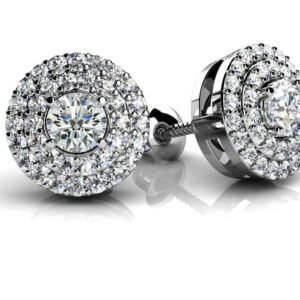 Surrounded By Diamonds Designer Stud Earrings In Yellow White Gold Or Platinum