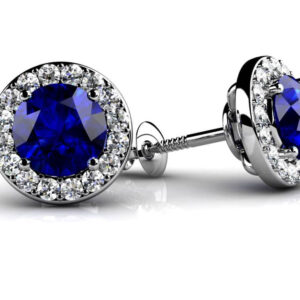 Circled Gemstone Diamond Stud Earrings