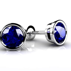 Round Bezel Set Gemstone Stud Earrings In White Yellow Or Rose Gold