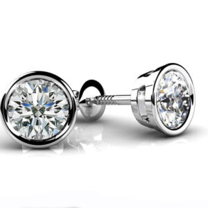 Bezel Set Round Diamond Stud Earrings Available In Gold Or Platinum
