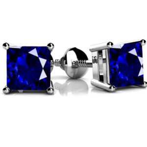 Four Prong Princess Cut Gemstone Stud Earrings In Platinum Or Gold