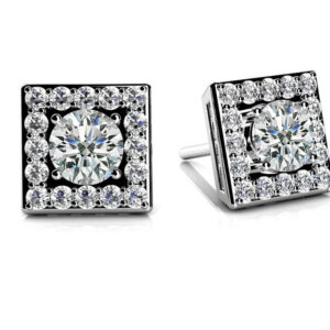 Diamond Centered Square Studs In 14K And 18K Gold Or Platinum