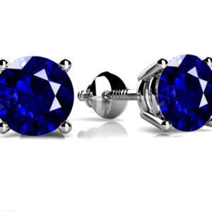 Classic Four Prong Round Gemstone Stud Earrings In White Yellow Or Rose Gold