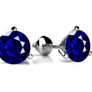 Three Prong Gemstone Stud Earrings In 14K 18K White Yellow Rose Gold Or Platinum