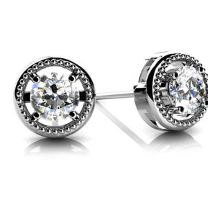 Circle Housed Diamond Stud Earrings In Yellow White Gold Or Platinum