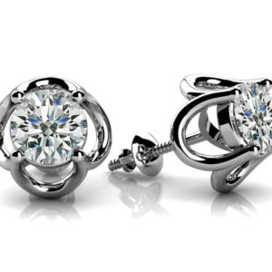 Open Tulip Diamond Stud Earrings In White Yellow Gold Or Platinum