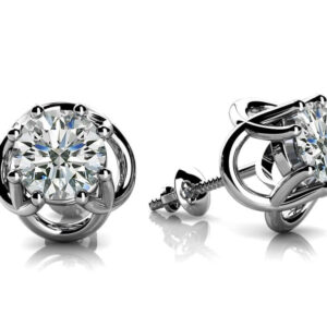 Petal Shaped Diamond Platinum Or Gold Stud Earrings